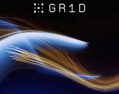 Onda azulada e linhas amarelas com o logo GR1D (fonema - Greed)