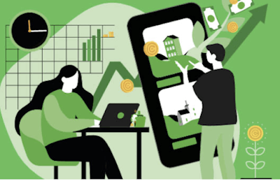 Ilustração verde e preta com pessoas e dispositivos móveis