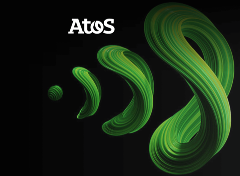 Ilustração com formas de infinito e logotipo Atos